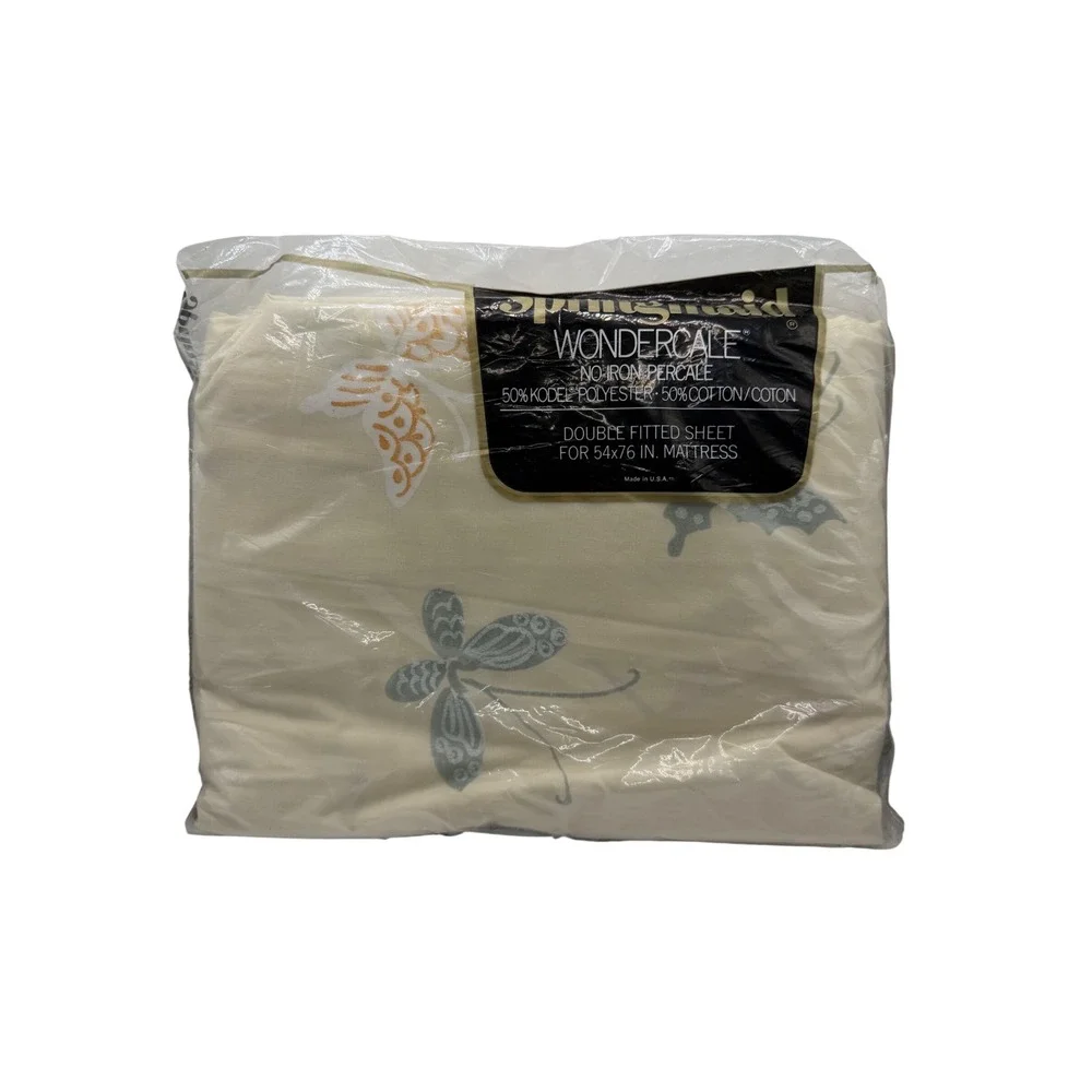 Springmaid Wondercale Kabuki Double‎ Fitted Sheet Vintage Bamboo Butterfly Cream